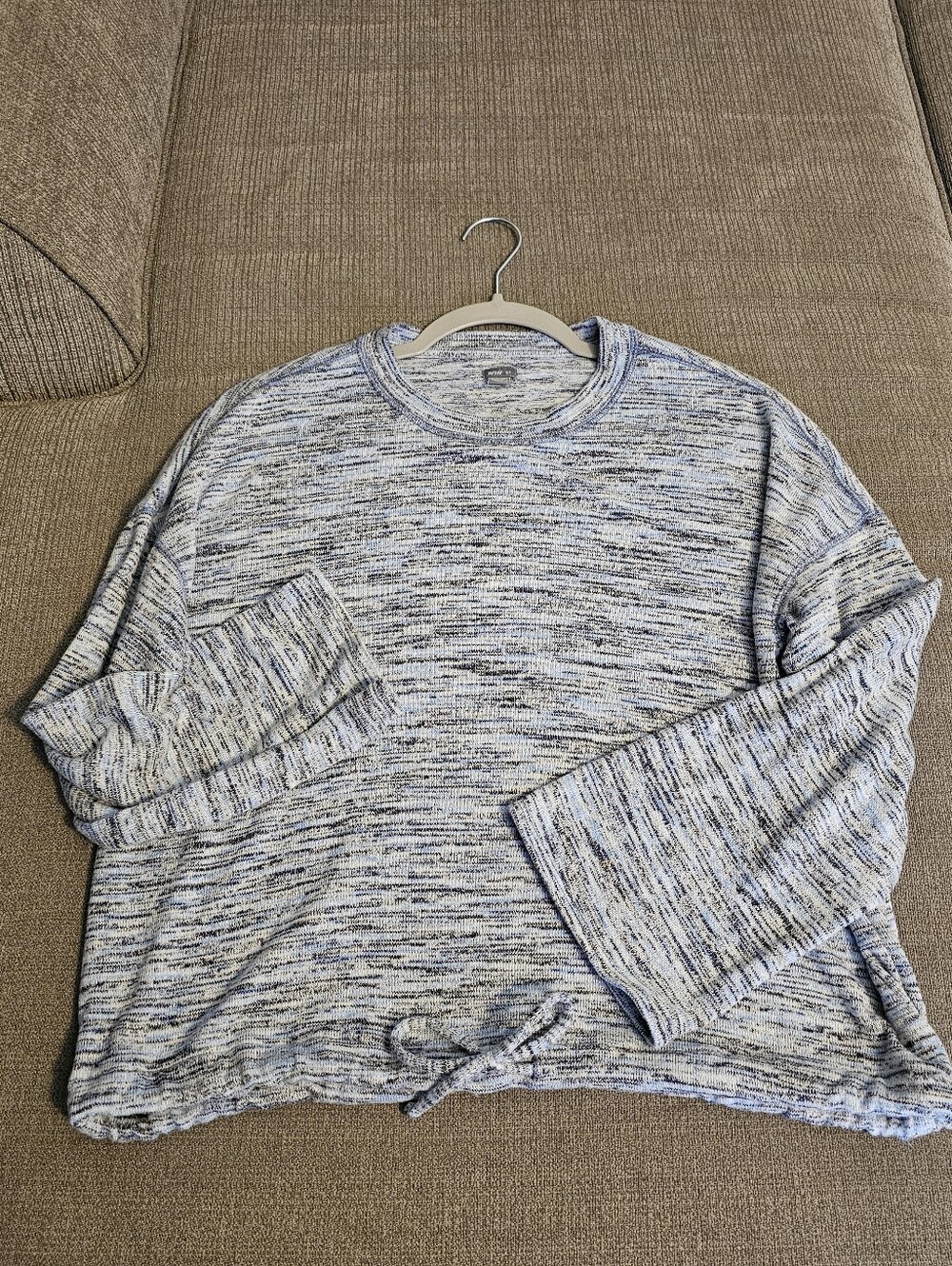 Aerie Light Blue Blacl Marled Casual Relaxed Longsleeve Sweater Size Small